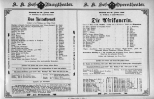 Theaterzettel (Oper und Burgtheater in Wien) 18980126 Seite: 1