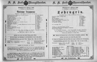 Theaterzettel (Oper und Burgtheater in Wien) 18980202 Seite: 1