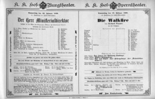 Theaterzettel (Oper und Burgtheater in Wien) 18980210 Seite: 1