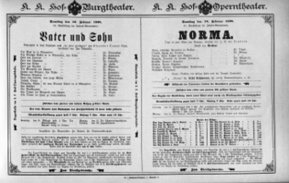 Theaterzettel (Oper und Burgtheater in Wien) 18980219 Seite: 1