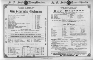 Theaterzettel (Oper und Burgtheater in Wien) 18980228 Seite: 1