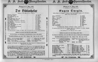 Theaterzettel (Oper und Burgtheater in Wien) 18980321 Seite: 1