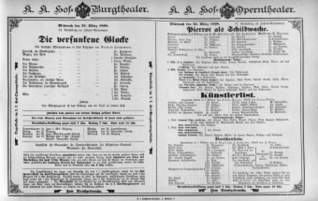 Theaterzettel (Oper und Burgtheater in Wien) 18980323 Seite: 1