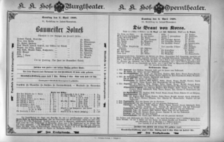 Theaterzettel (Oper und Burgtheater in Wien) 18980402 Seite: 1
