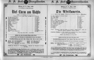 Theaterzettel (Oper und Burgtheater in Wien) 18980411 Seite: 1