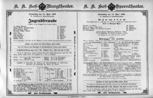 Theaterzettel (Oper und Burgtheater in Wien) 18980414 Seite: 1