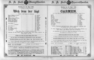 Theaterzettel (Oper und Burgtheater in Wien) 18980416 Seite: 1