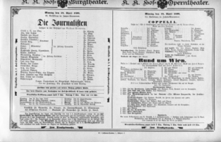 Theaterzettel (Oper und Burgtheater in Wien) 18980418 Seite: 1
