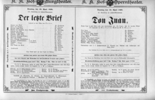 Theaterzettel (Oper und Burgtheater in Wien) 18980419 Seite: 1