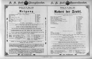 Theaterzettel (Oper und Burgtheater in Wien) 18980424 Seite: 1