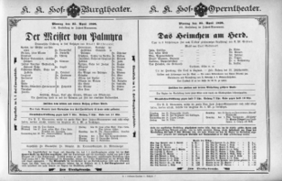 Theaterzettel (Oper und Burgtheater in Wien) 18980425 Seite: 1