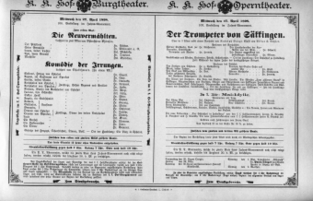 Theaterzettel (Oper und Burgtheater in Wien) 18980427 Seite: 1