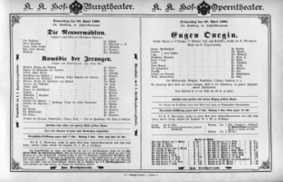Theaterzettel (Oper und Burgtheater in Wien) 18980428 Seite: 1