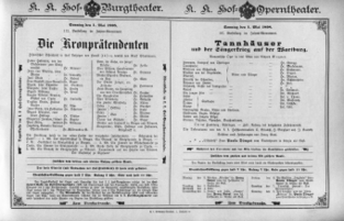 Theaterzettel (Oper und Burgtheater in Wien) 18980501 Seite: 1