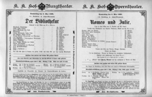 Theaterzettel (Oper und Burgtheater in Wien) 18980505 Seite: 1