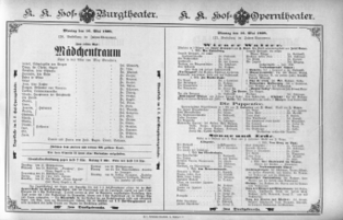 Theaterzettel (Oper und Burgtheater in Wien) 18980516 Seite: 1