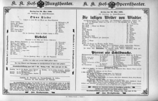 Theaterzettel (Oper und Burgtheater in Wien) 18980520 Seite: 1