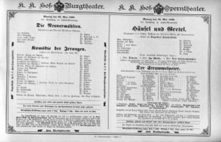 Theaterzettel (Oper und Burgtheater in Wien) 18980523 Seite: 1