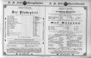 Theaterzettel (Oper und Burgtheater in Wien) 18980527 Seite: 1