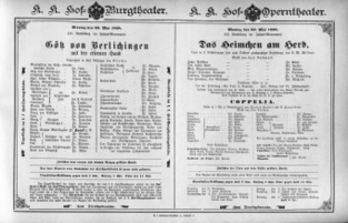 Theaterzettel (Oper und Burgtheater in Wien) 18980530 Seite: 1
