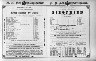 Theaterzettel (Oper und Burgtheater in Wien) 18980601 Seite: 1