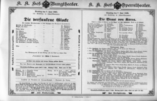 Theaterzettel (Oper und Burgtheater in Wien) 18980607 Seite: 1