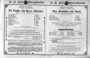 Theaterzettel (Oper und Burgtheater in Wien) 18980610 Seite: 1