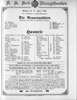 Theaterzettel (Oper und Burgtheater in Wien) 18980617 Seite: 1