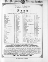 Theaterzettel (Oper und Burgtheater in Wien) 18980626 Seite: 1