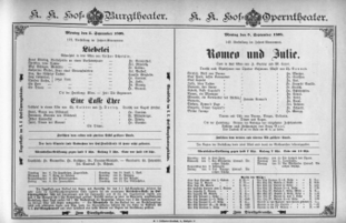 Theaterzettel (Oper und Burgtheater in Wien) 18980905 Seite: 1