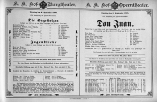 Theaterzettel (Oper und Burgtheater in Wien) 18980906 Seite: 1