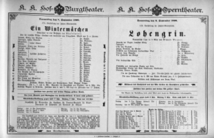 Theaterzettel (Oper und Burgtheater in Wien) 18980908 Seite: 1