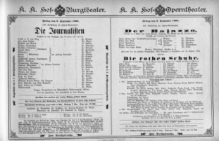 Theaterzettel (Oper und Burgtheater in Wien) 18980909 Seite: 1