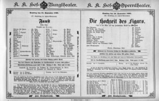Theaterzettel (Oper und Burgtheater in Wien) 18980910 Seite: 1