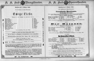 Theaterzettel (Oper und Burgtheater in Wien) 18981001 Seite: 1