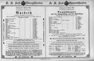 Theaterzettel (Oper und Burgtheater in Wien) 18981002 Seite: 1