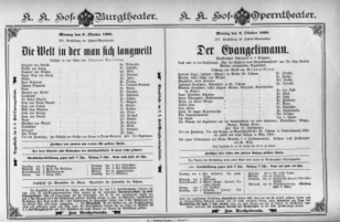Theaterzettel (Oper und Burgtheater in Wien) 18981003 Seite: 1