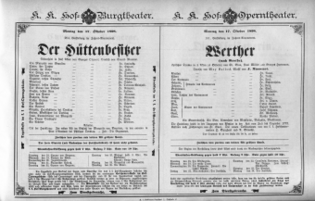Theaterzettel (Oper und Burgtheater in Wien) 18981017 Seite: 1