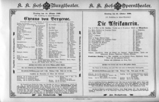 Theaterzettel (Oper und Burgtheater in Wien) 18981018 Seite: 1