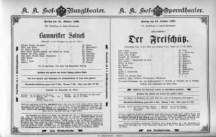 Theaterzettel (Oper und Burgtheater in Wien) 18981021 Seite: 1
