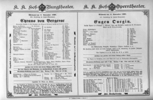 Theaterzettel (Oper und Burgtheater in Wien) 18981102 Seite: 1