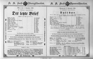 Theaterzettel (Oper und Burgtheater in Wien) 18981107 Seite: 1