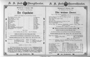 Theaterzettel (Oper und Burgtheater in Wien) 18981109 Seite: 1