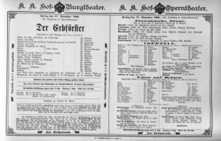 Theaterzettel (Oper und Burgtheater in Wien) 18981111 Seite: 1