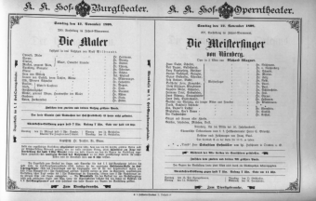 Theaterzettel (Oper und Burgtheater in Wien) 18981112 Seite: 1