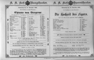 Theaterzettel (Oper und Burgtheater in Wien) 18981117 Seite: 1
