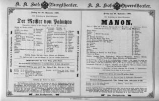 Theaterzettel (Oper und Burgtheater in Wien) 18981118 Seite: 1