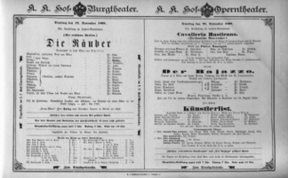 Theaterzettel (Oper und Burgtheater in Wien) 18981122 Seite: 1