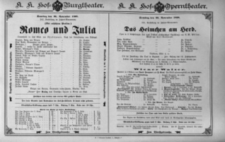 Theaterzettel (Oper und Burgtheater in Wien) 18981126 Seite: 1