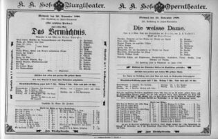 Theaterzettel (Oper und Burgtheater in Wien) 18981130 Seite: 1